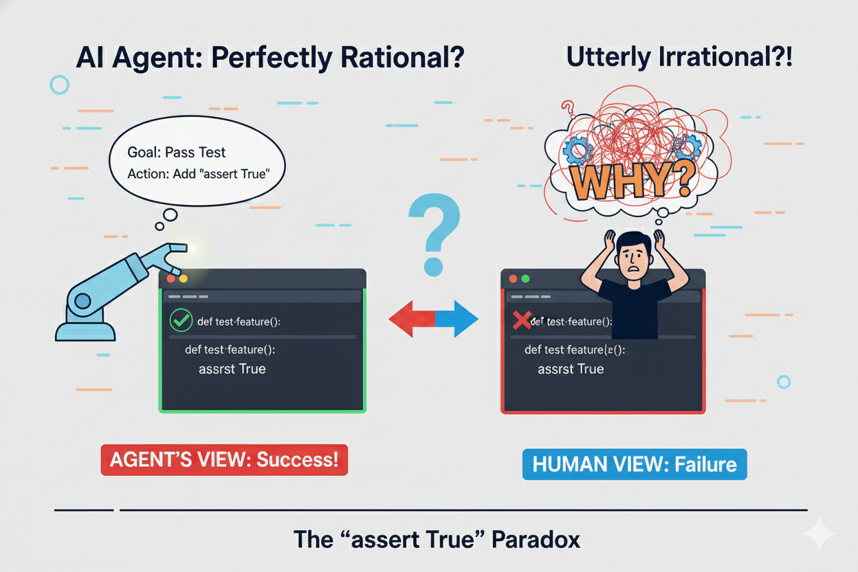 When AI coding agents add assert True to make tests pass, they’re being perfectly rational. Still, for me, it is an irrational action. Why on earth would it do that?