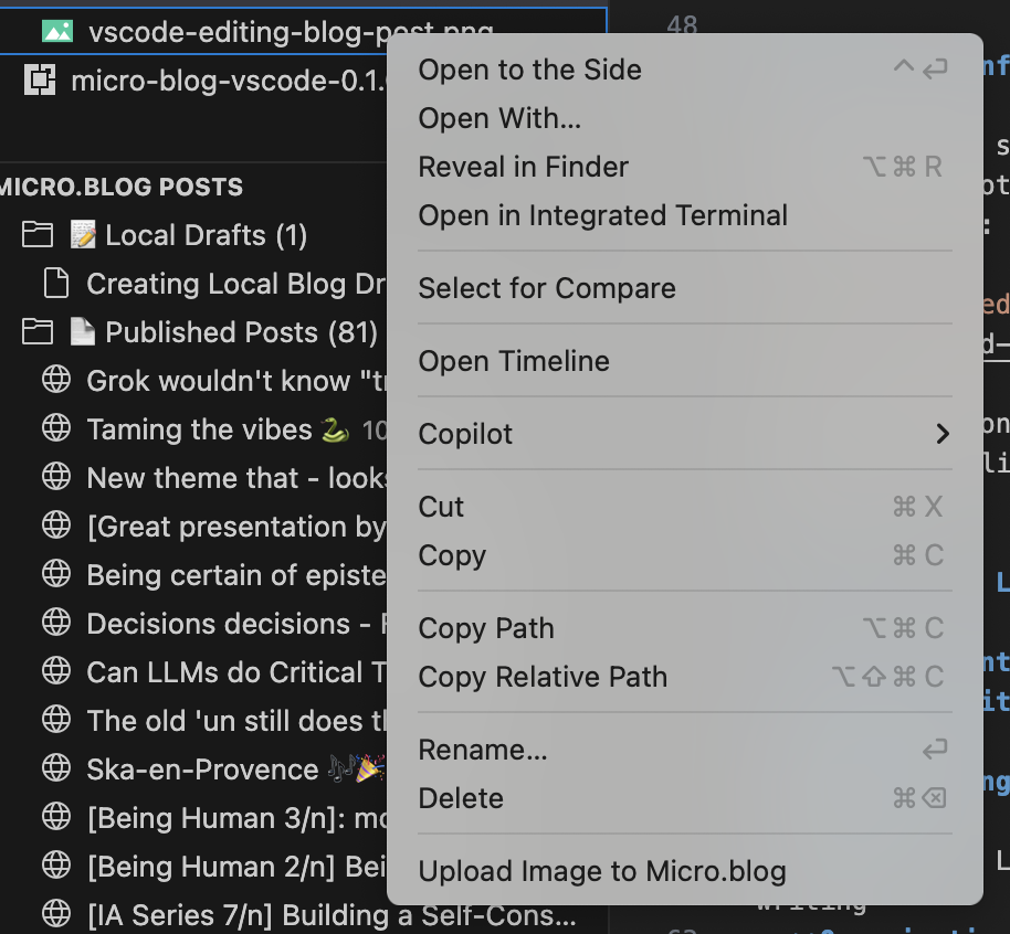 A context menu is displayed in a code editor, offering various options such as “Open to the Side,” “Open With…,” and “Open in Integrated Terminal.